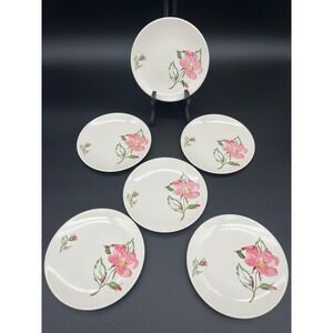Knowles China Sweetbriar Bread and Butter Plate Set 6 Pieces Pink Roses Dinner